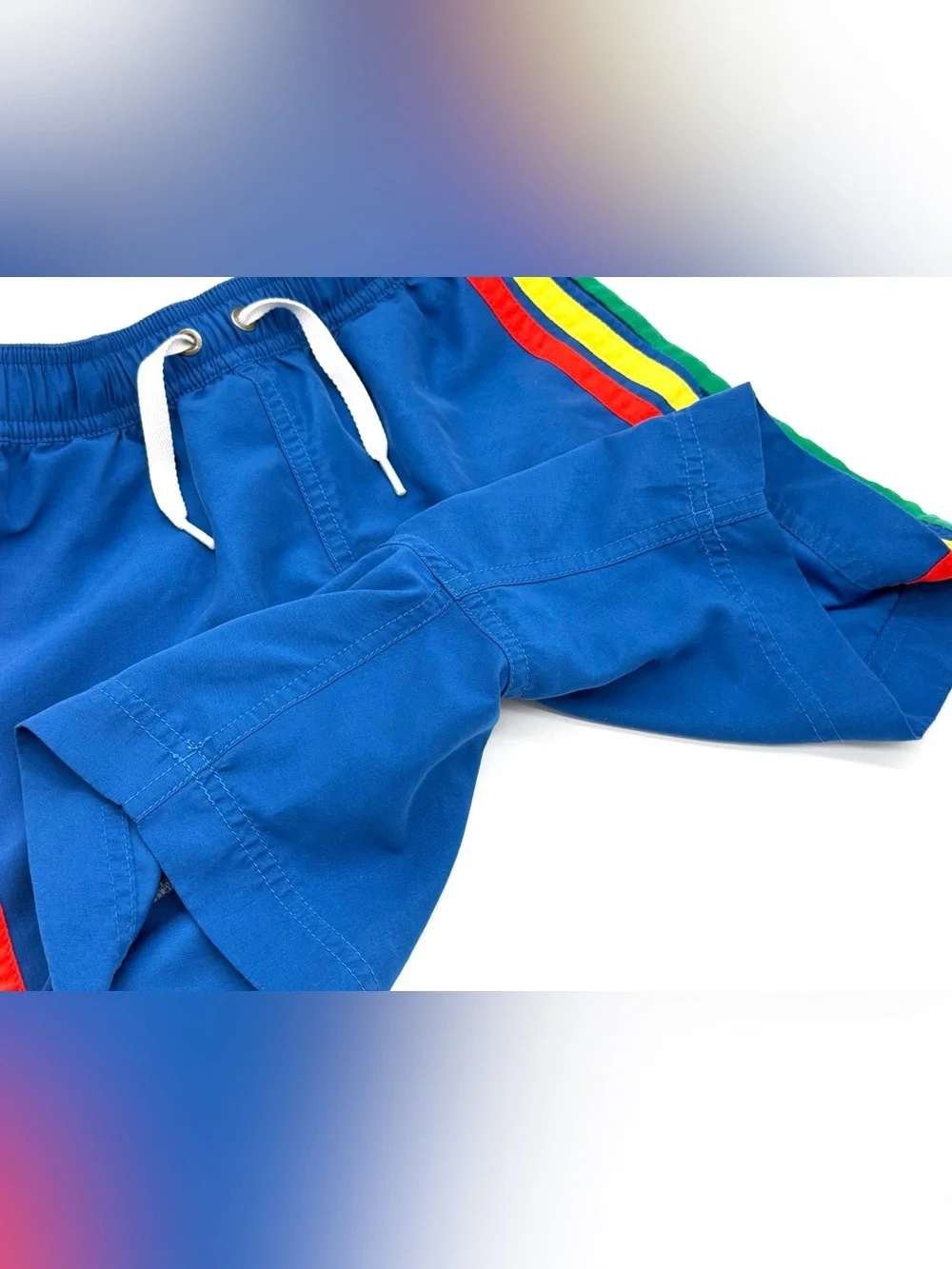 EUC Hanna Andersson Little Boys Rainbow Stripes Swim Trunks / Shorts in Blue 6-7